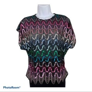 Vintage 70s sequin top disco rainbow pride lurex L